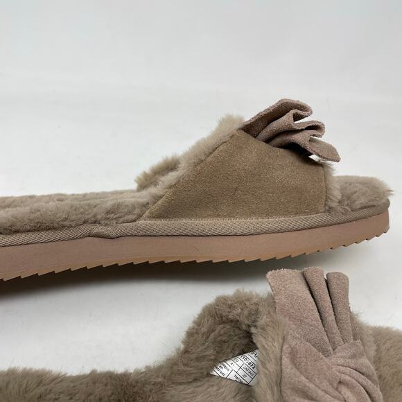Koolaburra By UGG  Ishani Suede Bow Faux Fur Slippers Slides Amphora Taupe 10 - Picture 4 of 14
